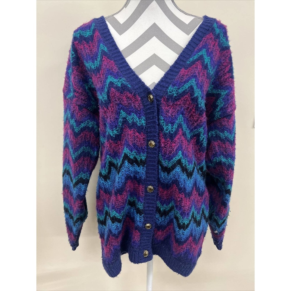 VTG 90s Pasta Multicolored striped Textured Button Cardigan Sweater Medium Chrty